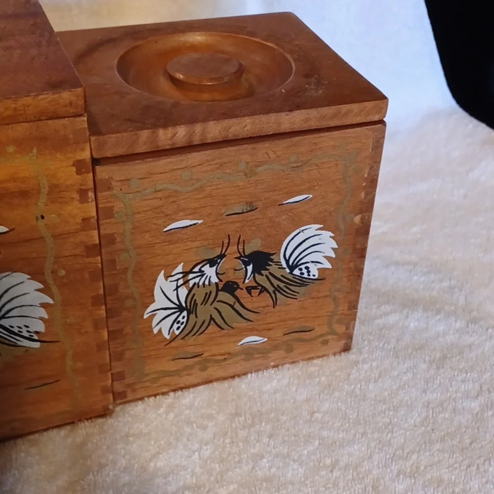 Wooden canister set and salt and pepper shakers vintage kitchen decor